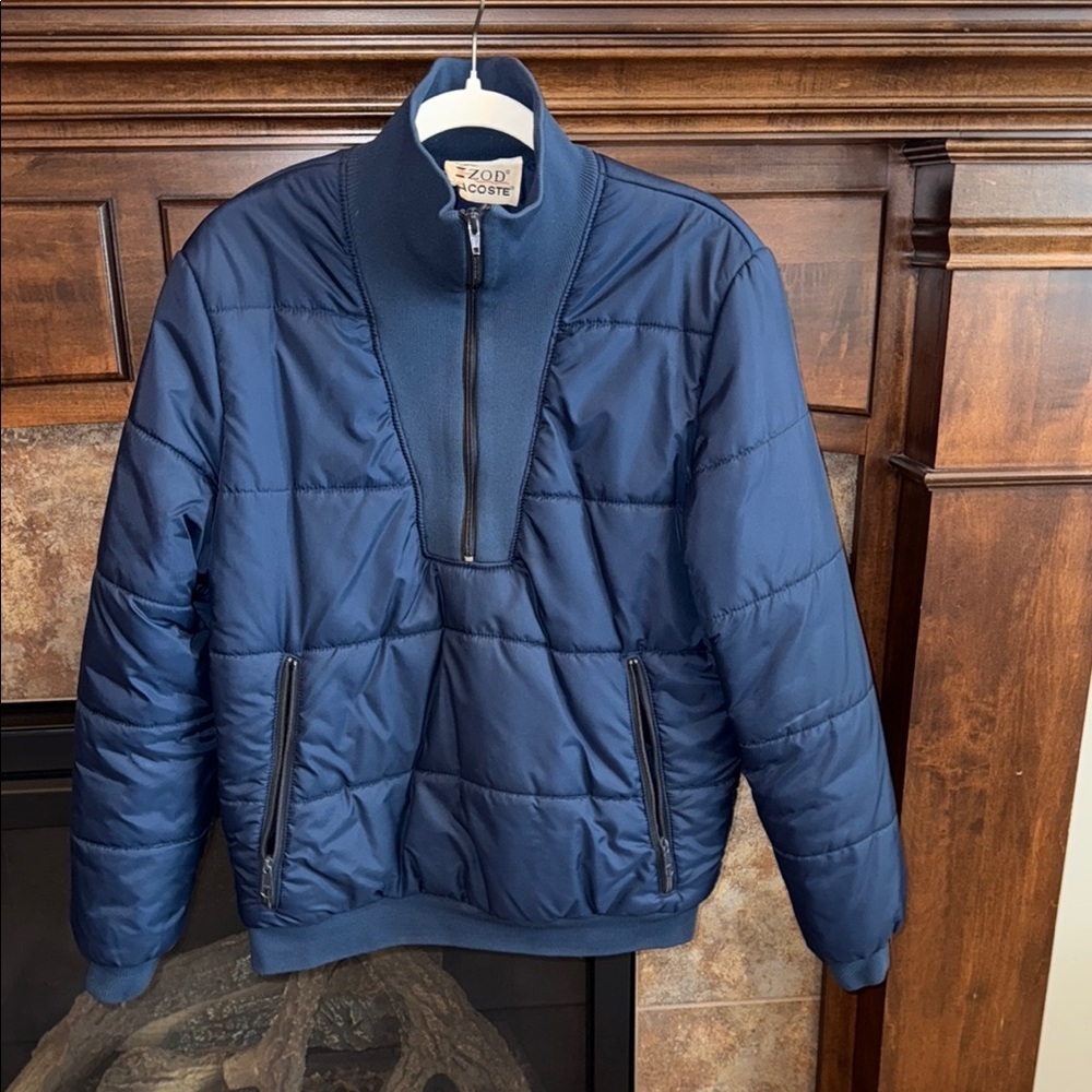 Vintage navy blue IZOD Lacoste light winter coat 1/4 zipper M retro rockabilly